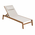 Chaise longue da esterno in legno teak e tessuto beige