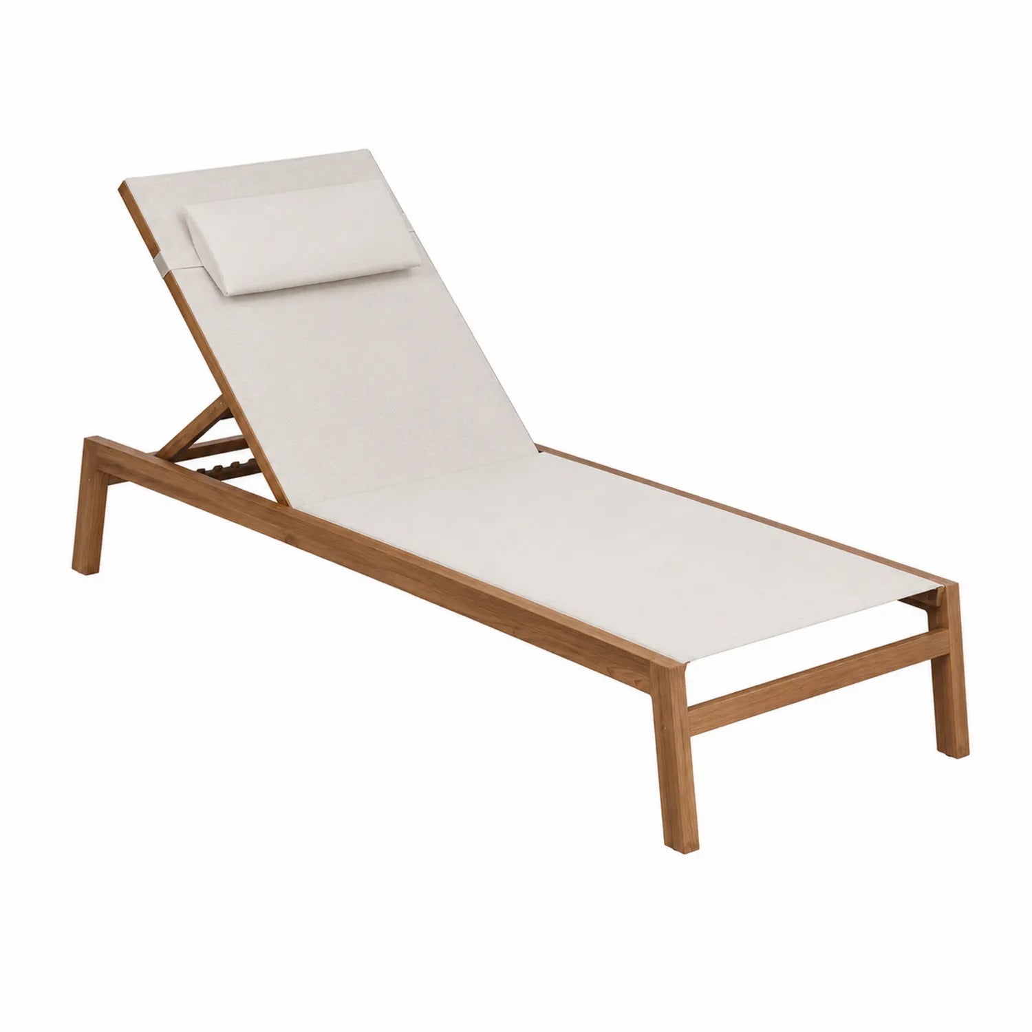 Chaise longue da esterno in legno teak e tessuto beige