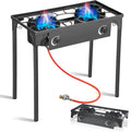 BACOENG Piano Cottura a Gas Portatile 2 Fuochi, Gambe Rimovibili, Ideale per Campeggio ed Esterni, Include Tubo da 1,5 m e Regolatore 50 mbar