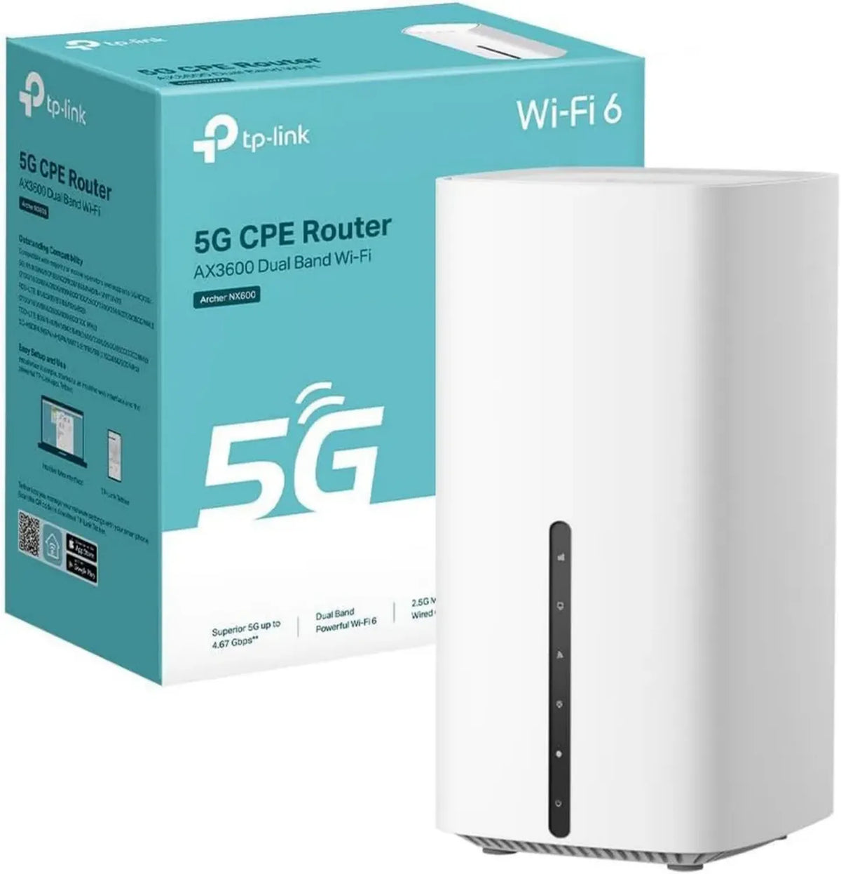 Router Wi-Fi 6 TP-Link Archer NX600 5G, Velocità AX3600 Mbps, Dual Band, WAN/LAN 2.5G, 2 Porte Gigabit, Installazione Facile, Supporto 4K-QAM e EasyMesh, Sicurezza HomeShield