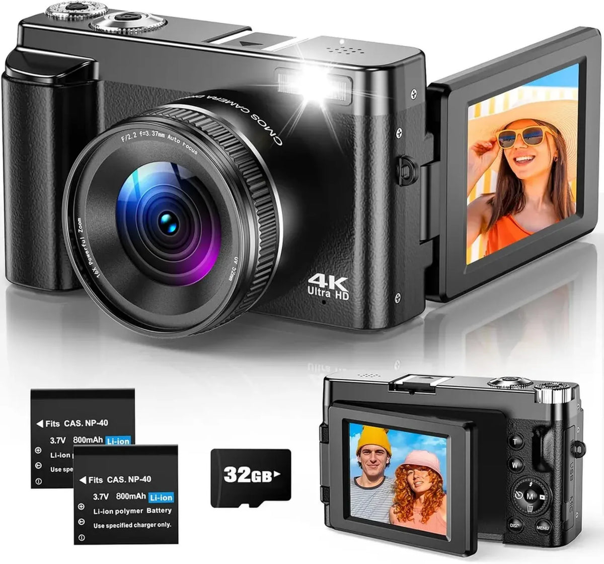 Fotocamera Digitale 4K 48MP con Schermo Ribaltabile e Zoom 16X, Ideale per Vlogging e Viaggi