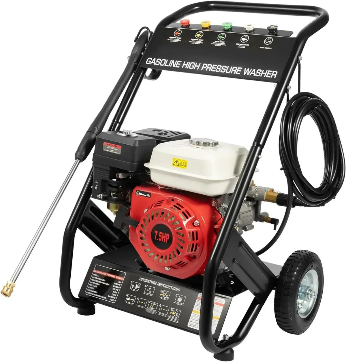 Donened Idropulitrice a Benzina 4 Tempi 7,5 HP 2200 PSI con 5 Ugelli