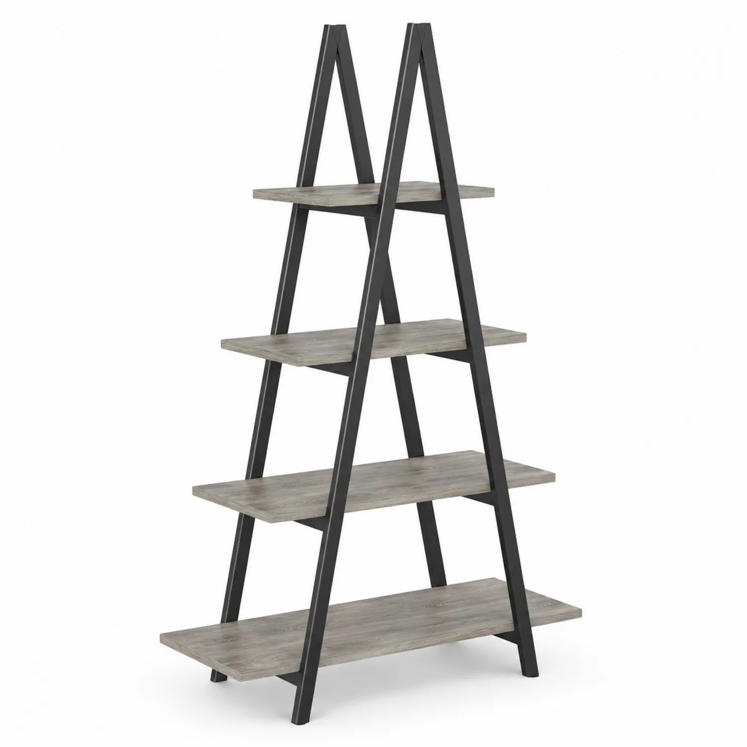 Scaffale A-Frame in metallo e legno 4 ripiani nero/grigio