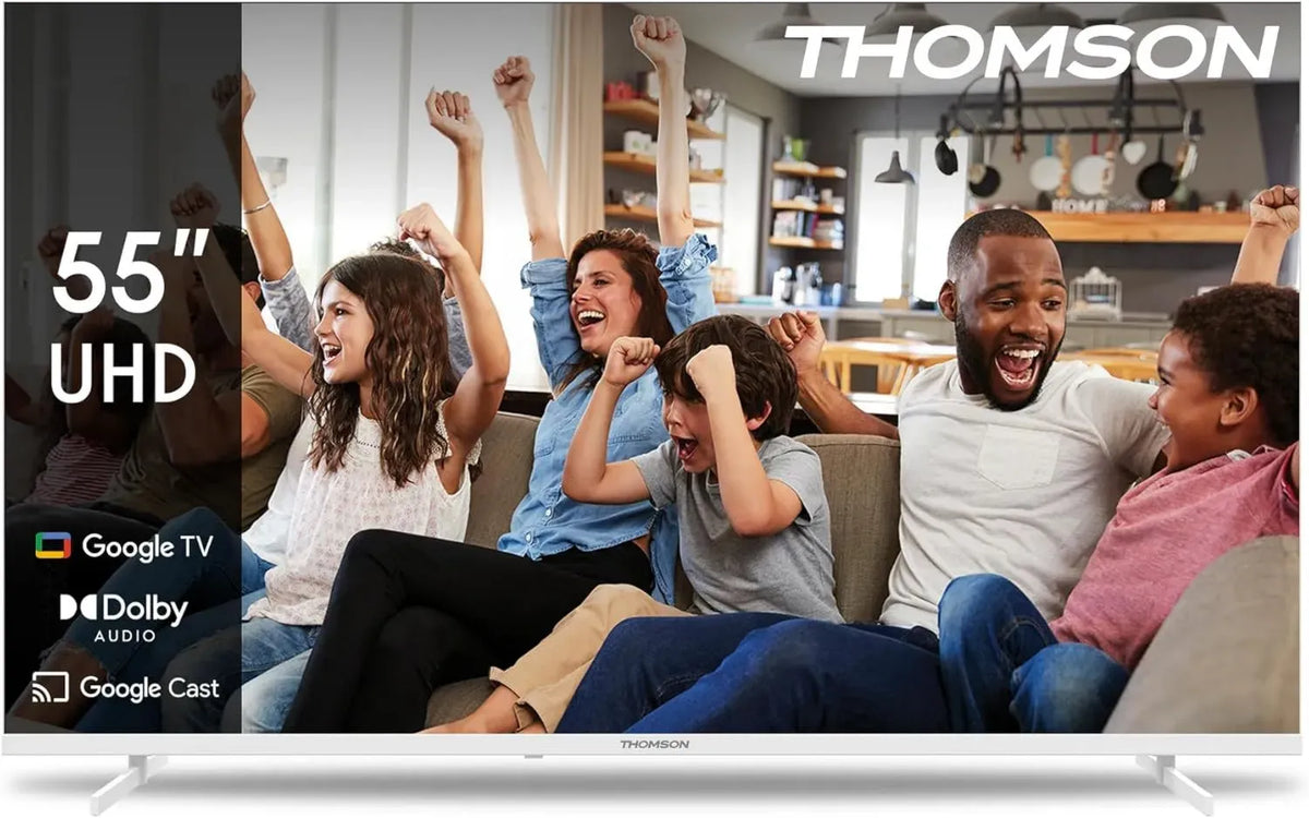 Thomson TV 55 Pollici 4K Ultra HD Bianco, Smart con Google TV, Wi-Fi, Audio Dolby, HDR10, Bluetooth 5.1