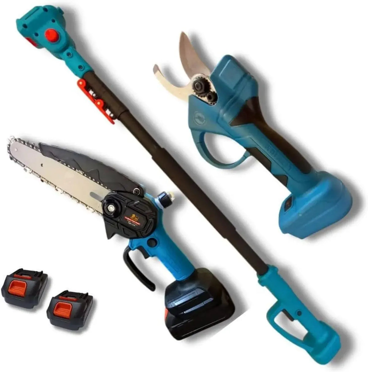 Set di Potatura con Motosega e Forbici, Asta Telescopica 110-240 cm, Doppia Batteria 68VF