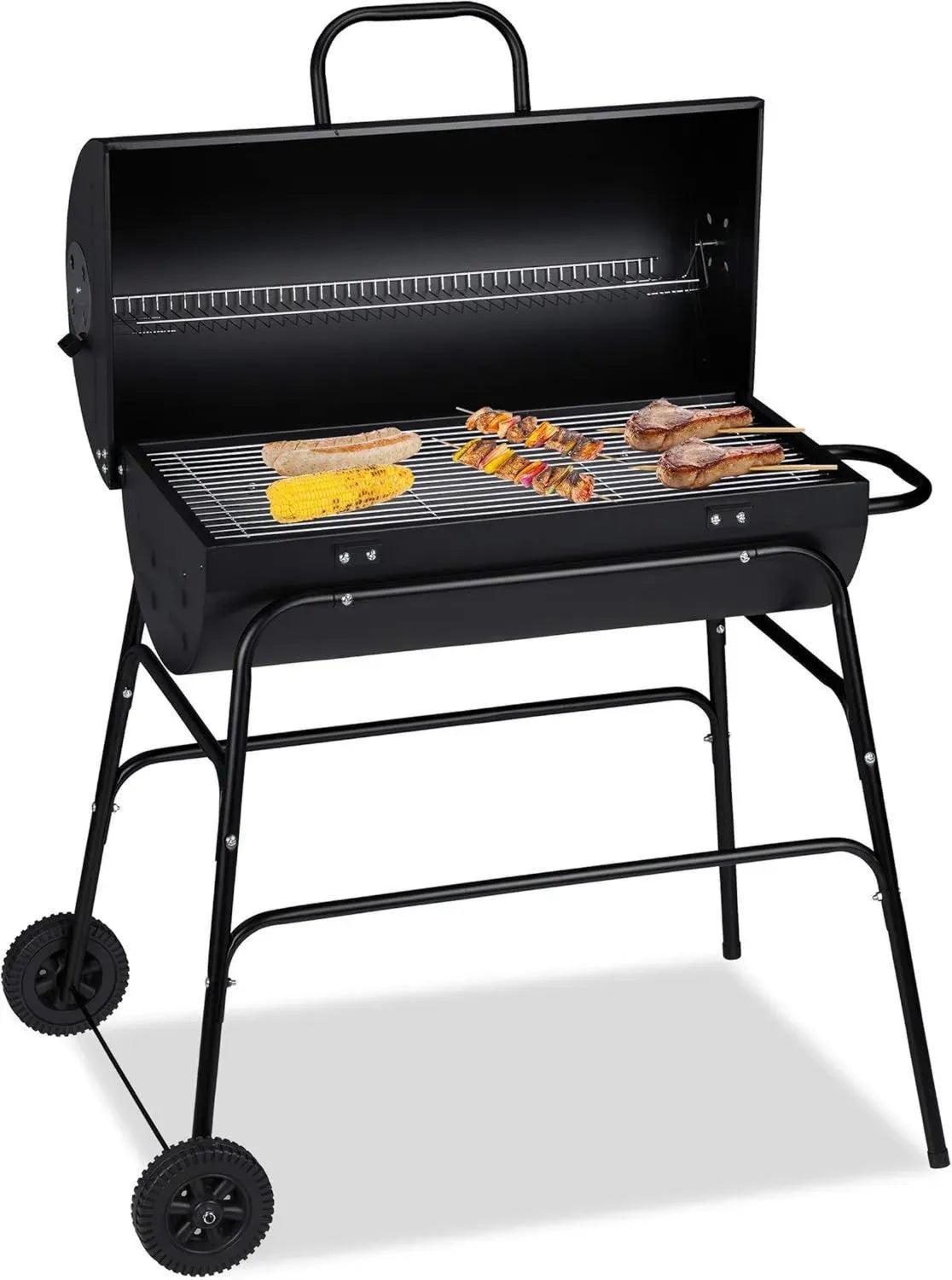 Barbecue Portatile XXL con Coperchio e Aerazione Regolabile, 96,5x103x64,5 cm, Nero