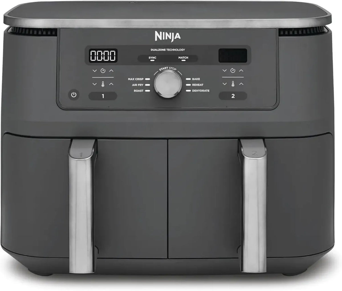 Friggitrice ad Aria Ninja MAX Duo, Senza Olio, 9,5 L, 6 Funzioni, Cestelli Lavabili, Grigio Antracite