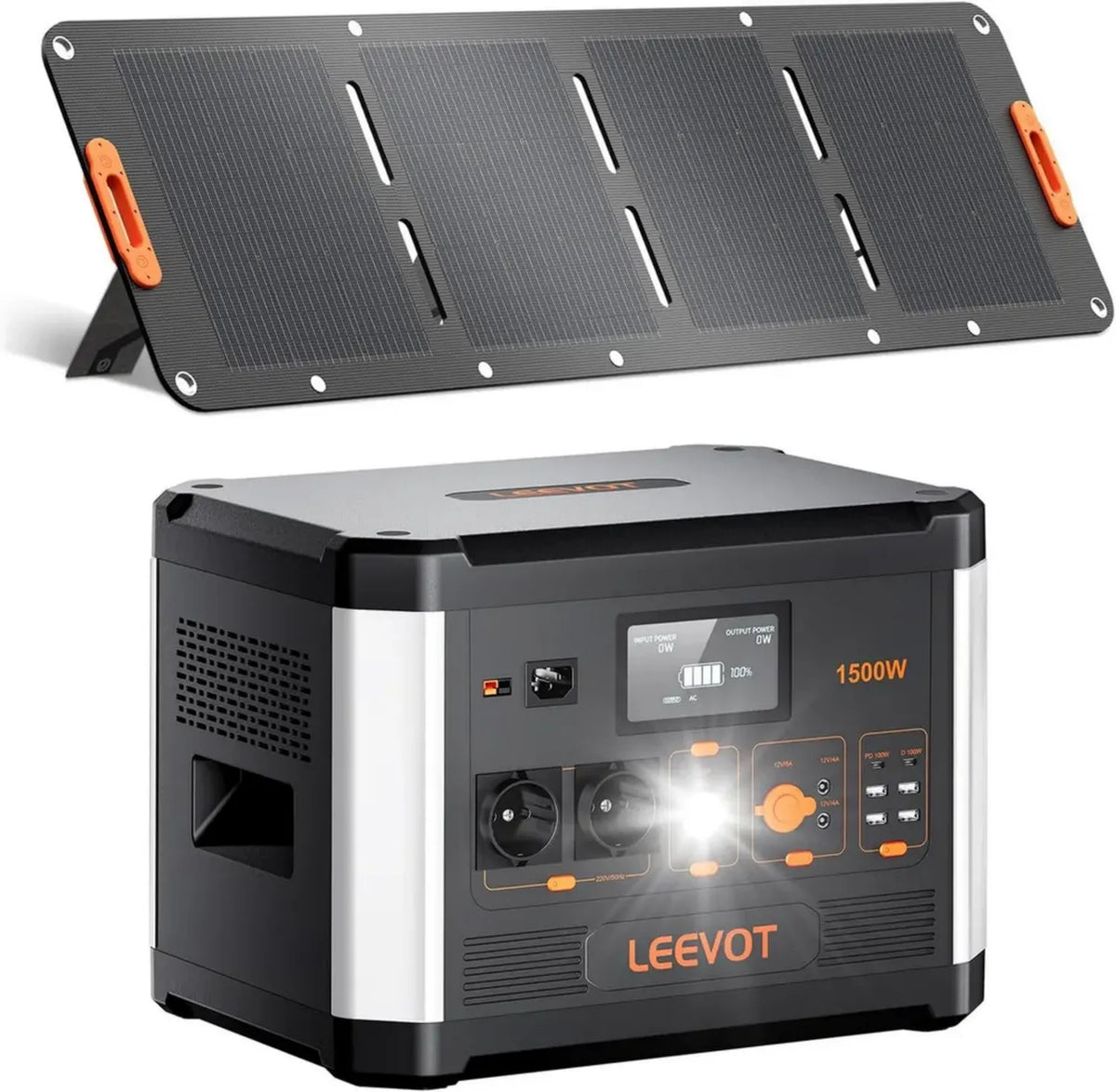 Stazione di Energia Portatile LEEVOT con Pannello Solare 200W, Batteria LiFePO4 1536Wh, Generatore di Riserva 1500W, Uscite AC 3000W, Porta Type-C 100W per Campeggio e Viaggio