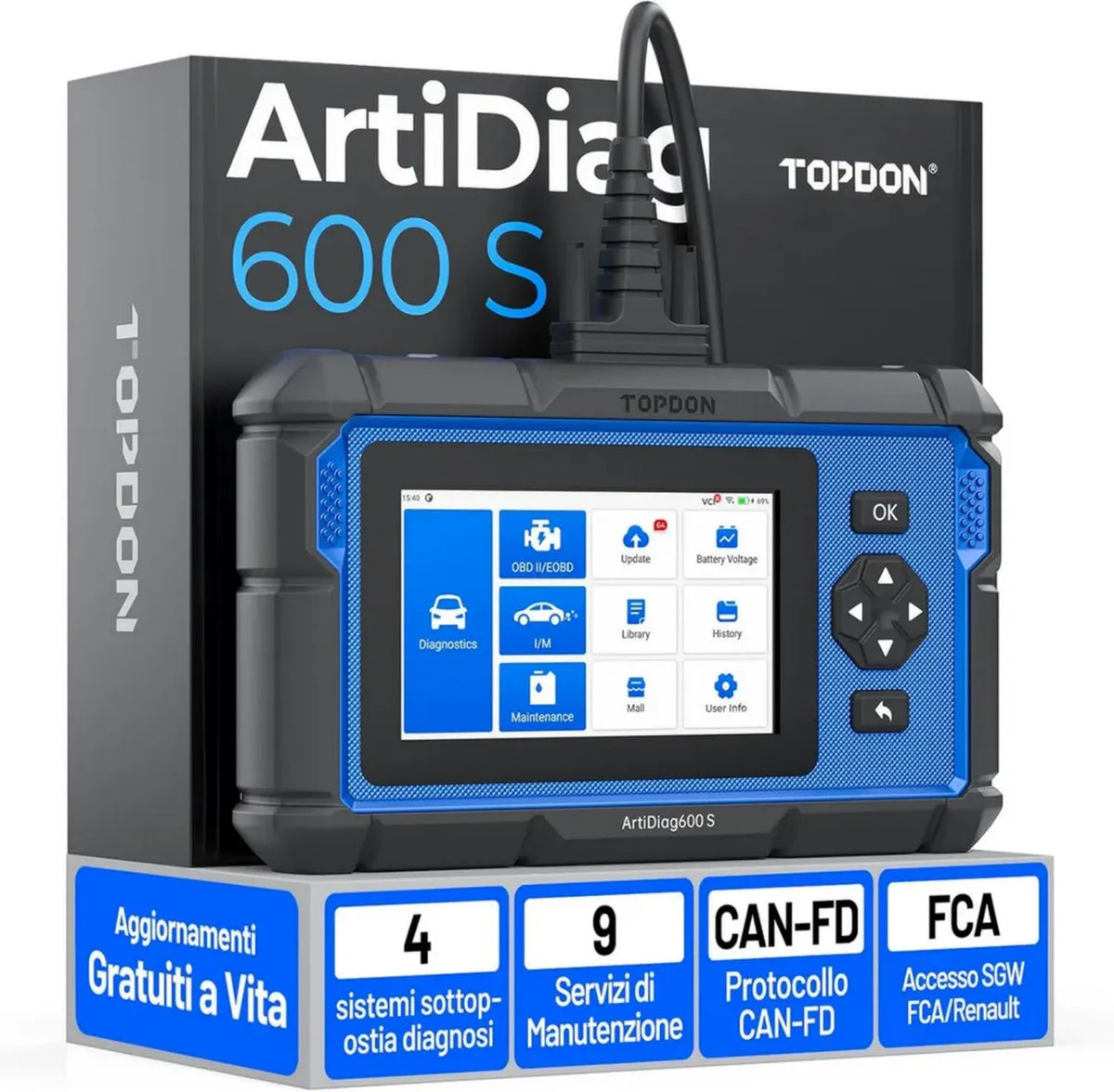 TOPDON Strumento Diagnostico Professionale per Auto 4 Sistemi e 9 Funzioni di Ripristino
