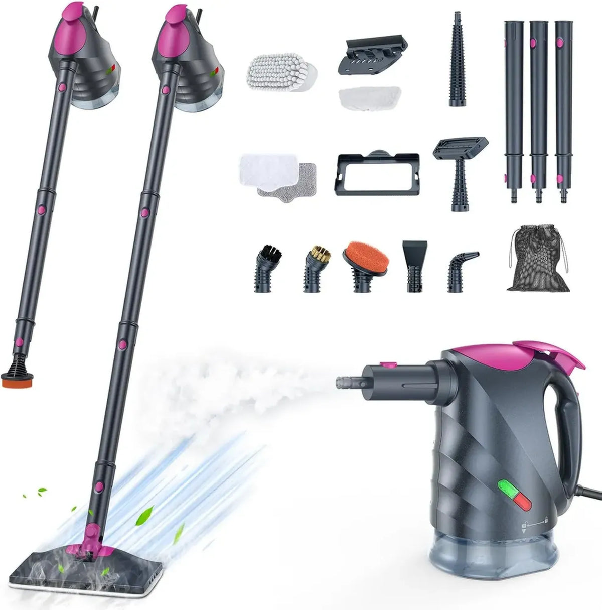 Scopa a Vapore 10 in 1 con Pulitore Portatile, Serbatoio 320 ml, Riscaldamento Rapido