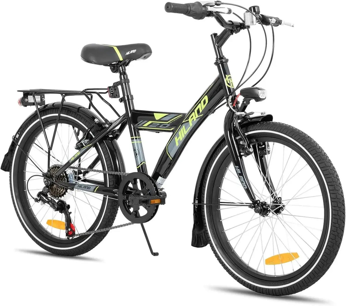 Bicicletta HILAND per Bambini 20/24' con Cambio a 6 Marce, Nero/Bianco