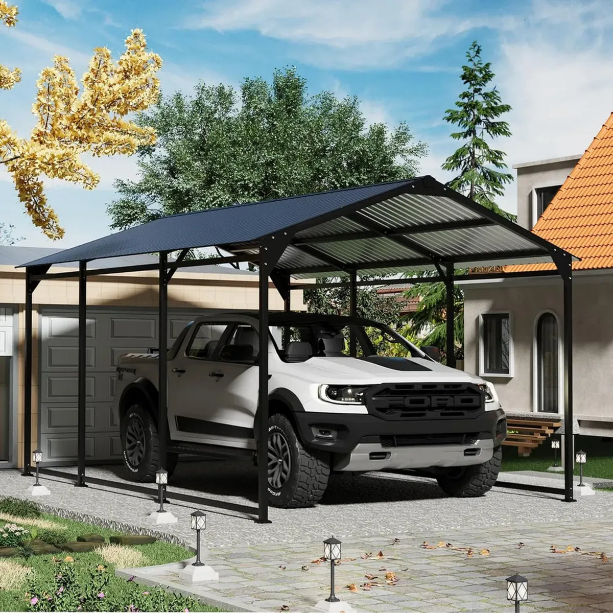 Copertura Auto Resistente in Metallo 10x15 cm, Struttura Rinforzata per Garage, Barche e Trattori, Colore Nero