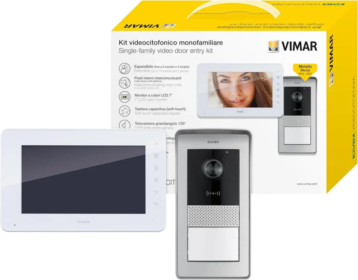 Kit videocitofono Vimar K42910 con tastiera touch e targa RFID, montaggio a parete