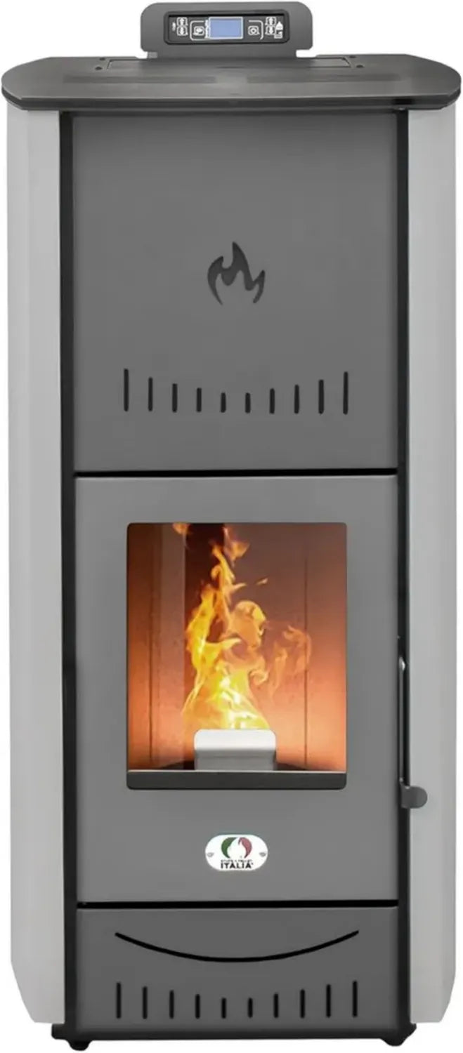 Stufa a Pellet Idro 20 kW New York - Riscaldamento ad Alta Efficienza 90% per 120m², Autonomia 22 Ore, Programmabile, Garanzia 2 Anni, Colore Grigio