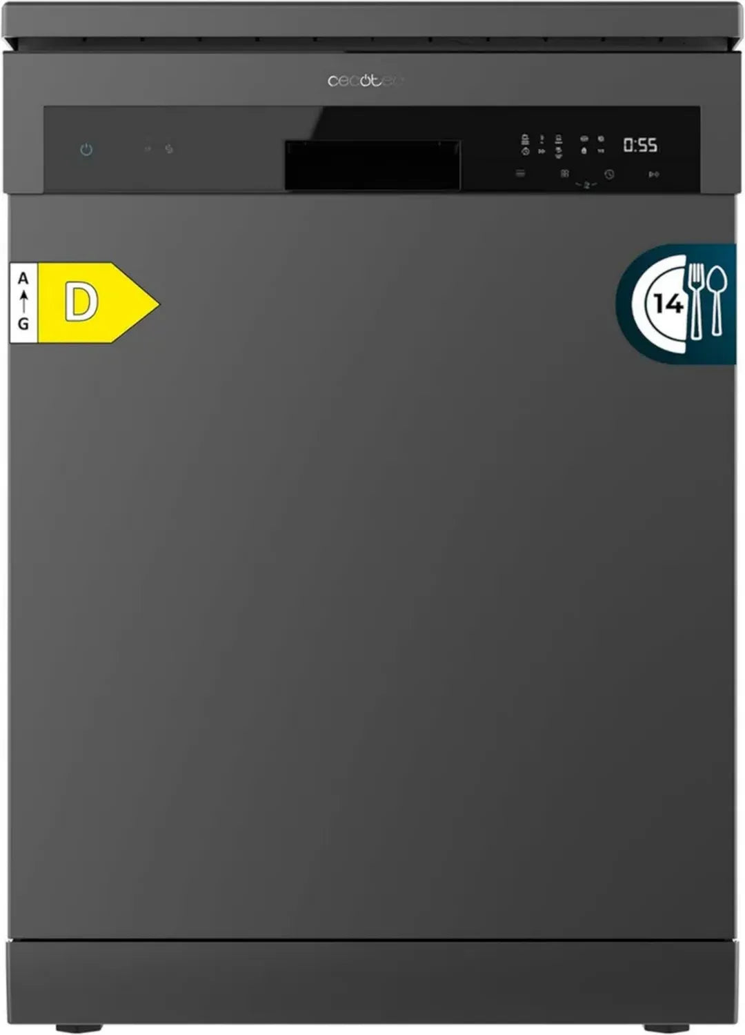 Cecotec Lavastoviglie Bolero 6200 Dark D, 14 coperti, Classe D, 6 programmi, Dual Zone, Asciugatura Turbo, Mezzo Carico, Avvio Programmato, Sistema AquaStop, Pannello Touch