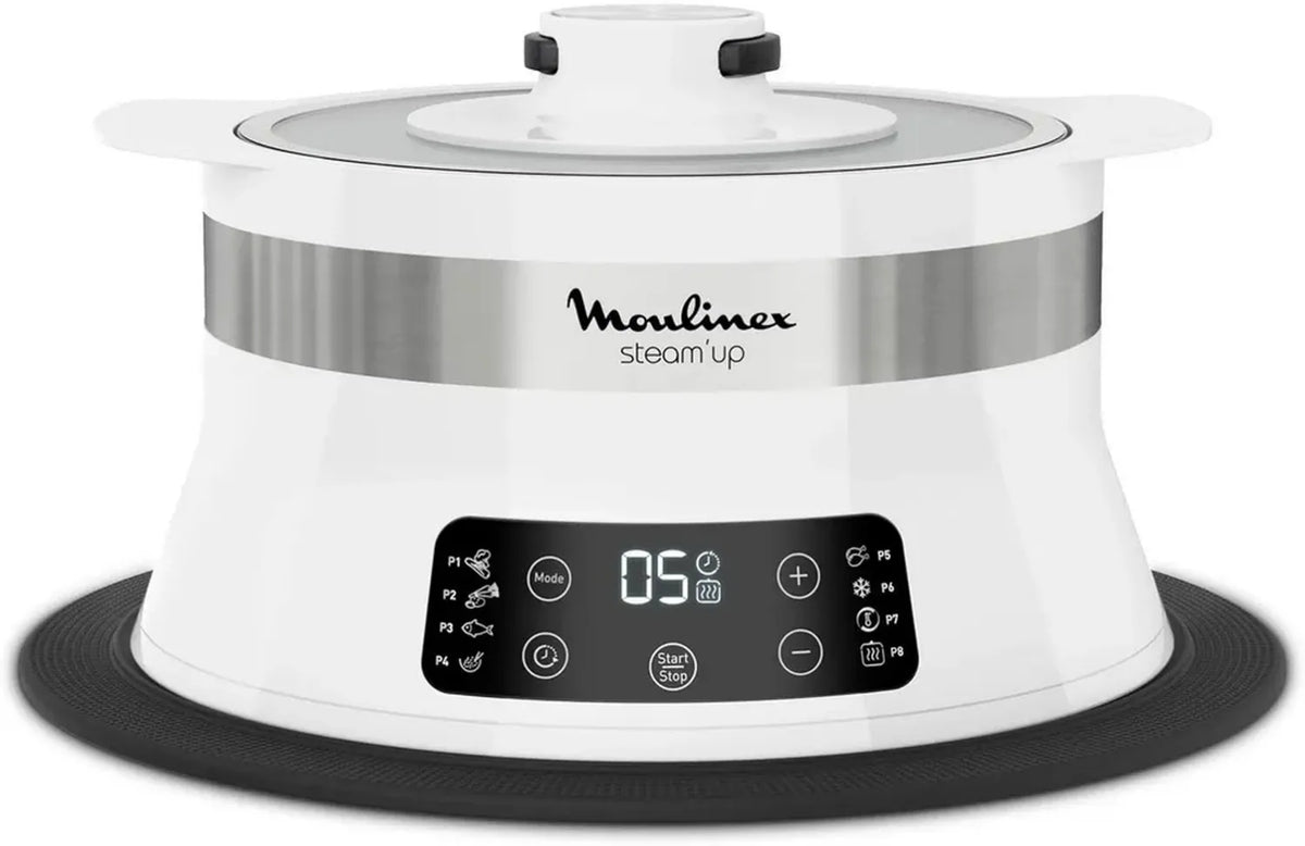 Moulinex Steam Up Vapori 8 Programmi, Compatibile con Tutti i Formati, Facile da Pulire e Conservare, Conserve di Nutrienti, Ricettario Incluso, Bianco VJ504010