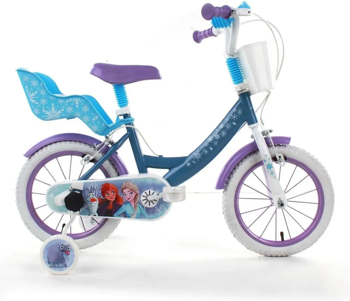 Bicicletta per bambini 14 pollici Disney Frozen con cestino e stabilizzatori