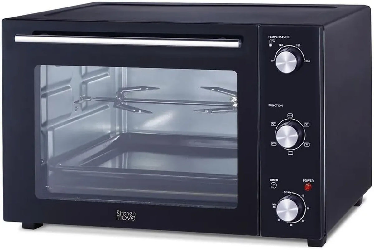 Forno Multifunzione 58L Nero con Grill Rotante 2000W e Timer, 5 Programmi di Cottura