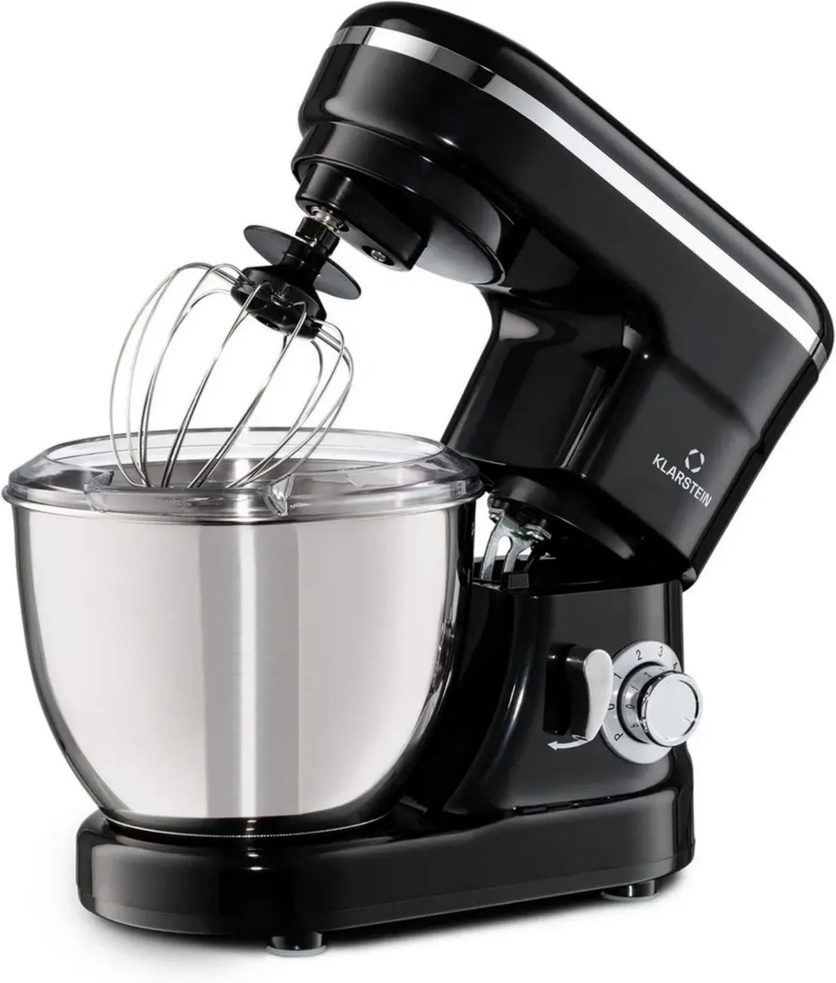 Klarstein Bella Mini - Impastatrice Planetaria 1200W, 6 Velocità, Mixer Acciaio Inox, Funzione Impulsi, Sistema Miscelazione Planetaria, 3 Attacchi, Colore Nero