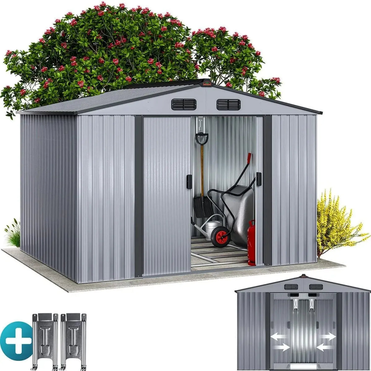 Capanno da Giardino in Metallo 5m² con Base Resistente 260x205x180cm