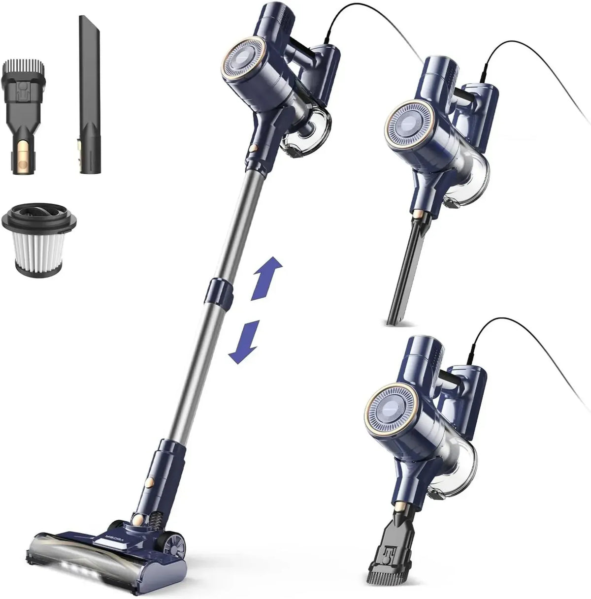 YISORA Scopa Elettrica 6 in 1 con Cavo, Aspirapolvere 23kPa 600W, Senza Sacco, Ideale per Pavimenti Duri, Tappeti e Peli Animali, Cavo Lungo 6m