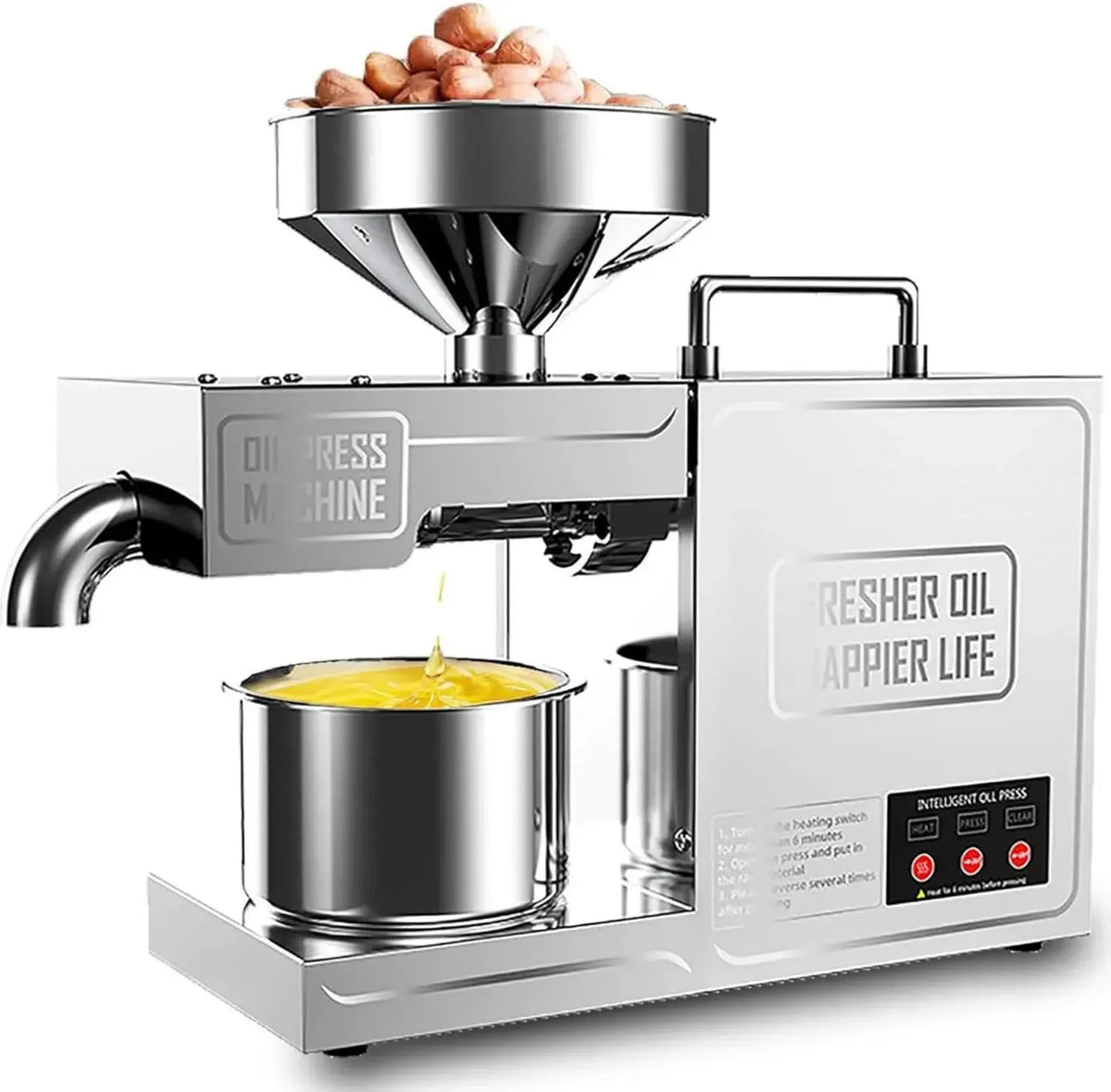 Frantoio Elettrico 820W in Acciaio Inox per Olio, Spremitura Fredda e Calda, Alta Efficienza per Semi e Noci