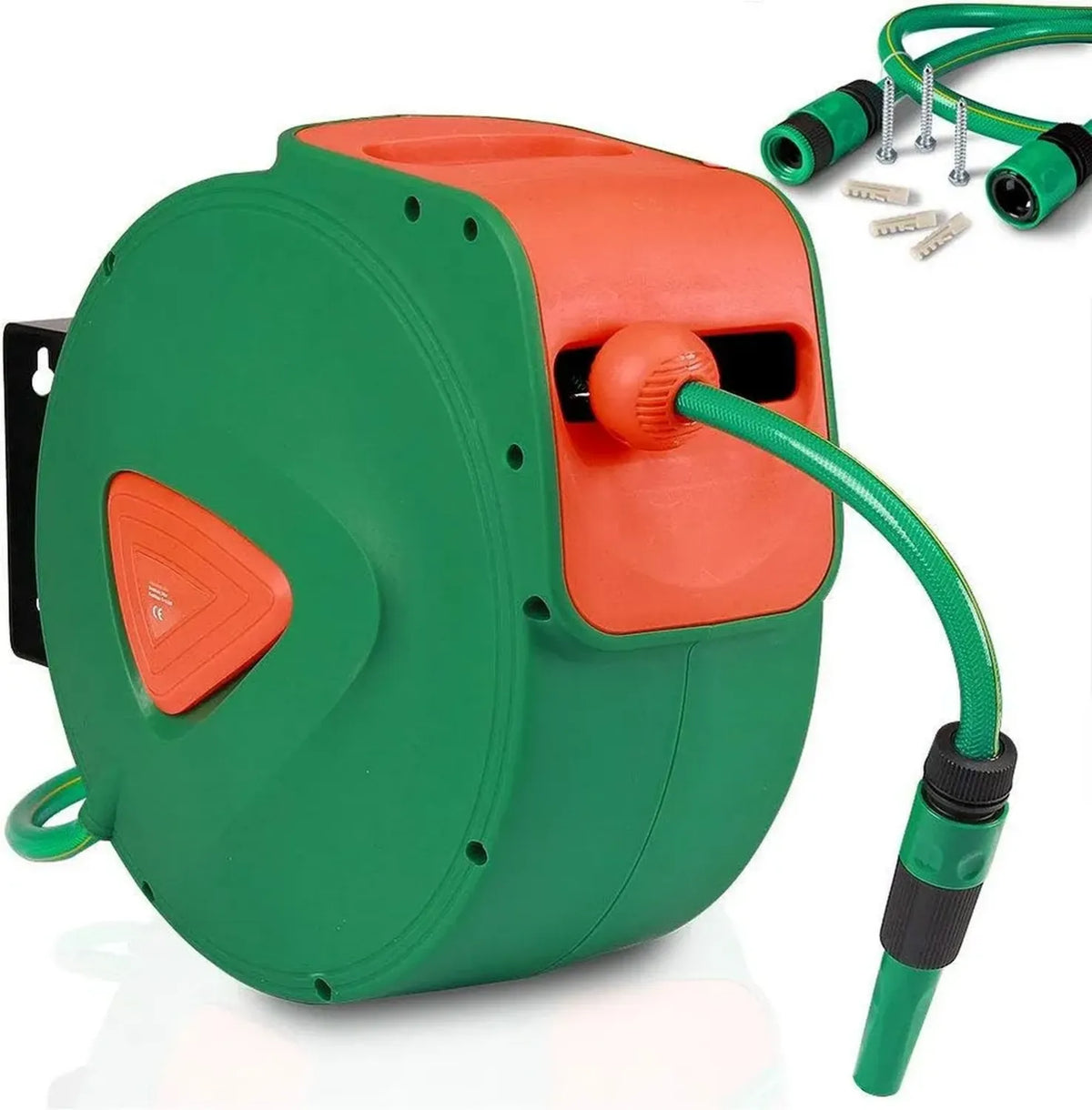 Avvolgitubo per Giardino con Supporto a Parete e Blocco Automatico, Tubo PVC 20m