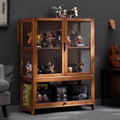 Credenza in Vetro e Bambù, Mobile Antico con Ante, Design Versatile, Spazio di Archiviazione 65x32x106 cm