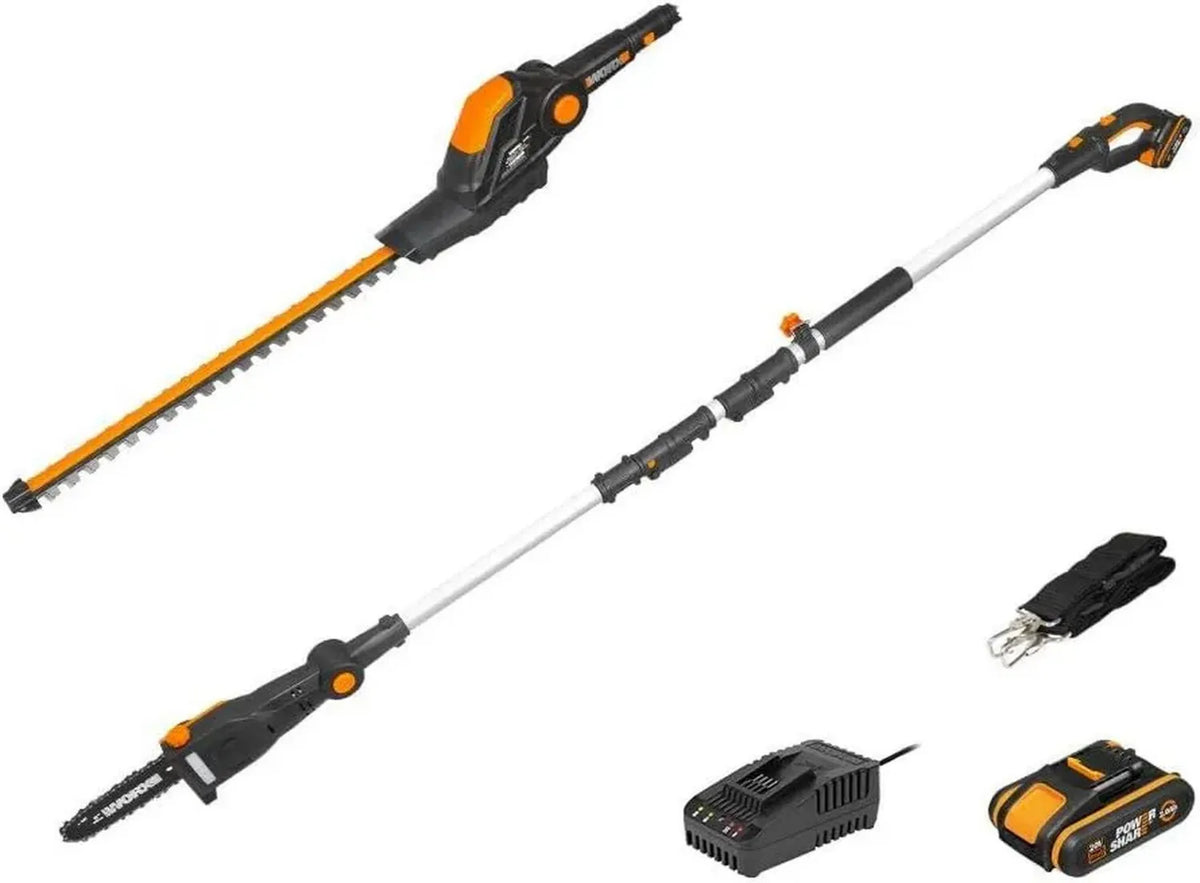 Set 2 in 1 WORX 18V (20V MAX): Tagliasiepi e Motosega a Batteria, PowerShare, Maniglia Regolabile