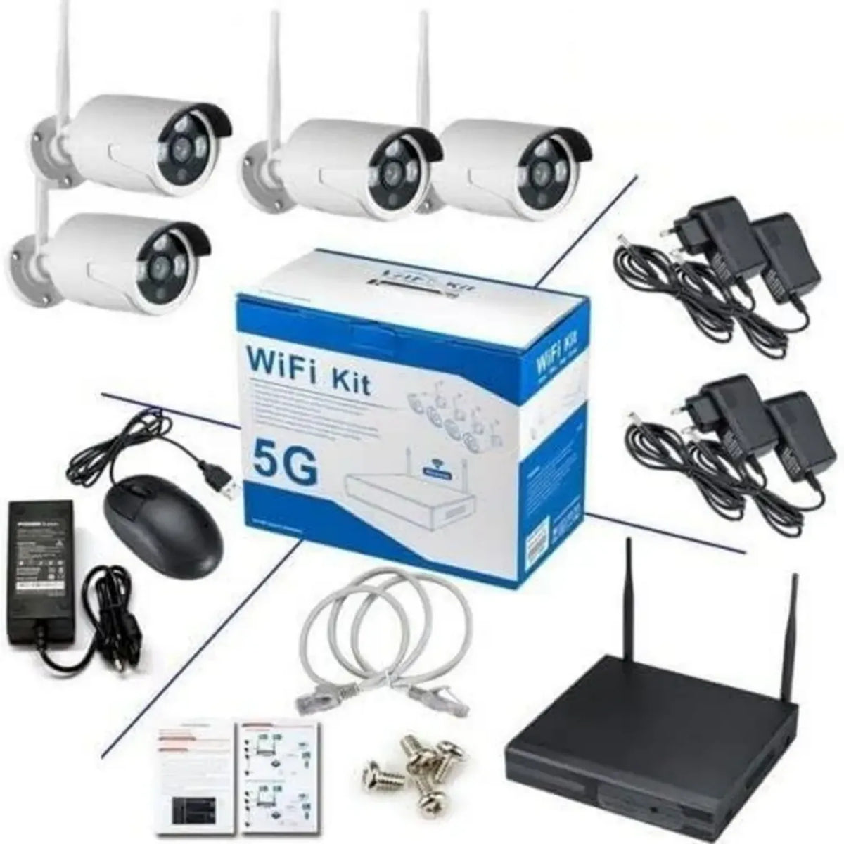 Sistema di Videosorveglianza WiFi Full HD con 4 Telecamere IP 5G e NVR
