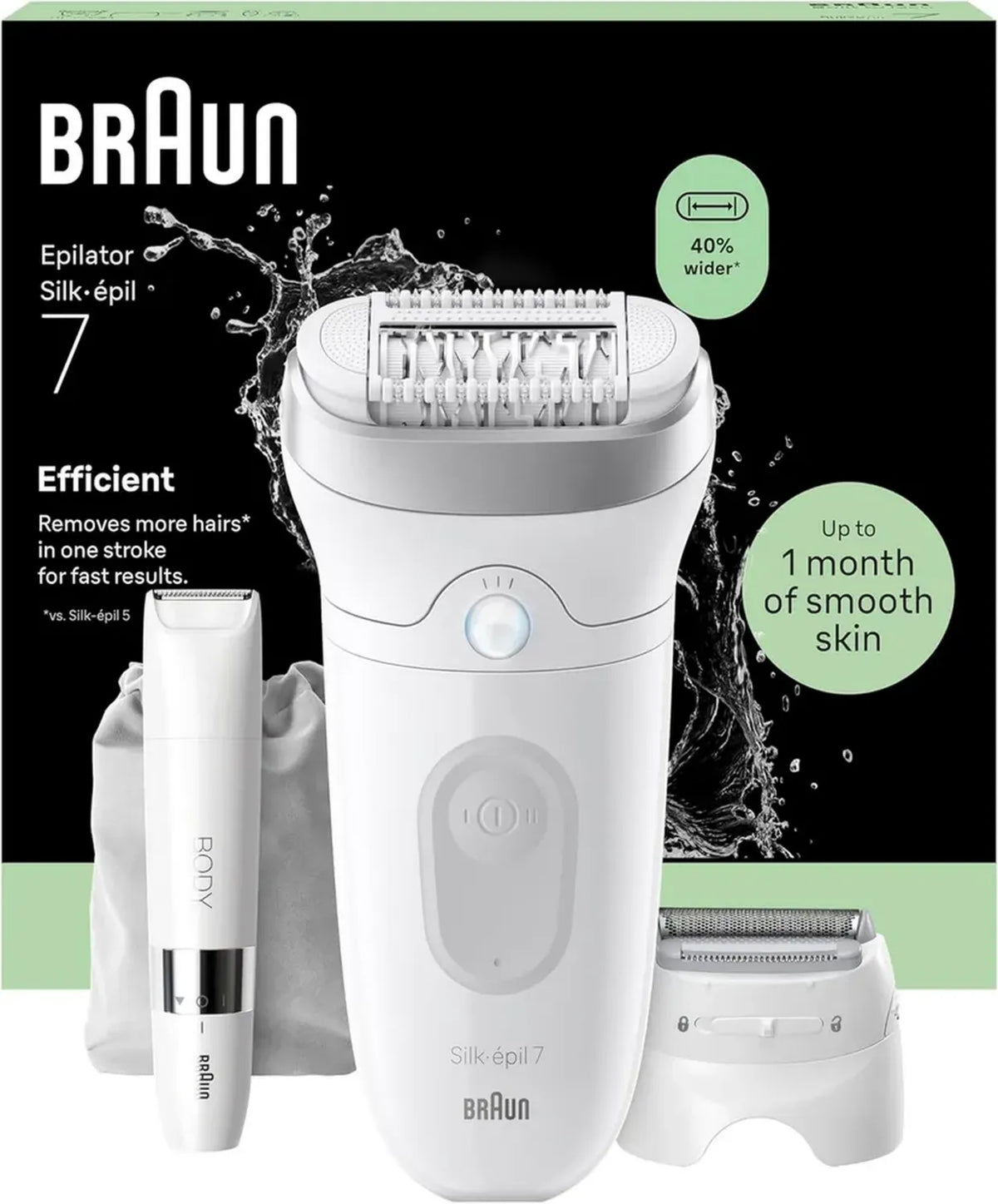 Braun Silk-épil 7 Epilatore Elettrico Donna con Testina Ampia, Wet&Dry, Pelle Luminosa, Accessori Inclusi