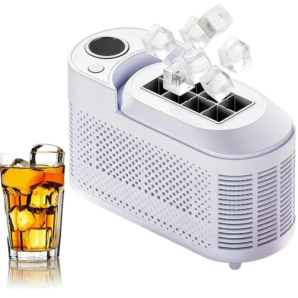Fabbricatore di Ghiaccio Portatile 12V, 8 Cubetti in 10 Minuti, Compatto per Casa e Viaggio, Viola