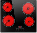 Piano Cottura Elettrico 4 Zone, 60cm Vetroceramica Incasso, 6000W con Sicurezza Bambini e Timer