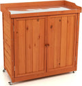 Armadio in Legno per Esterni con Ripiano e Ruote, Capanno Porta Attrezzi da Giardino, 98,5 x 48 x 100 cm