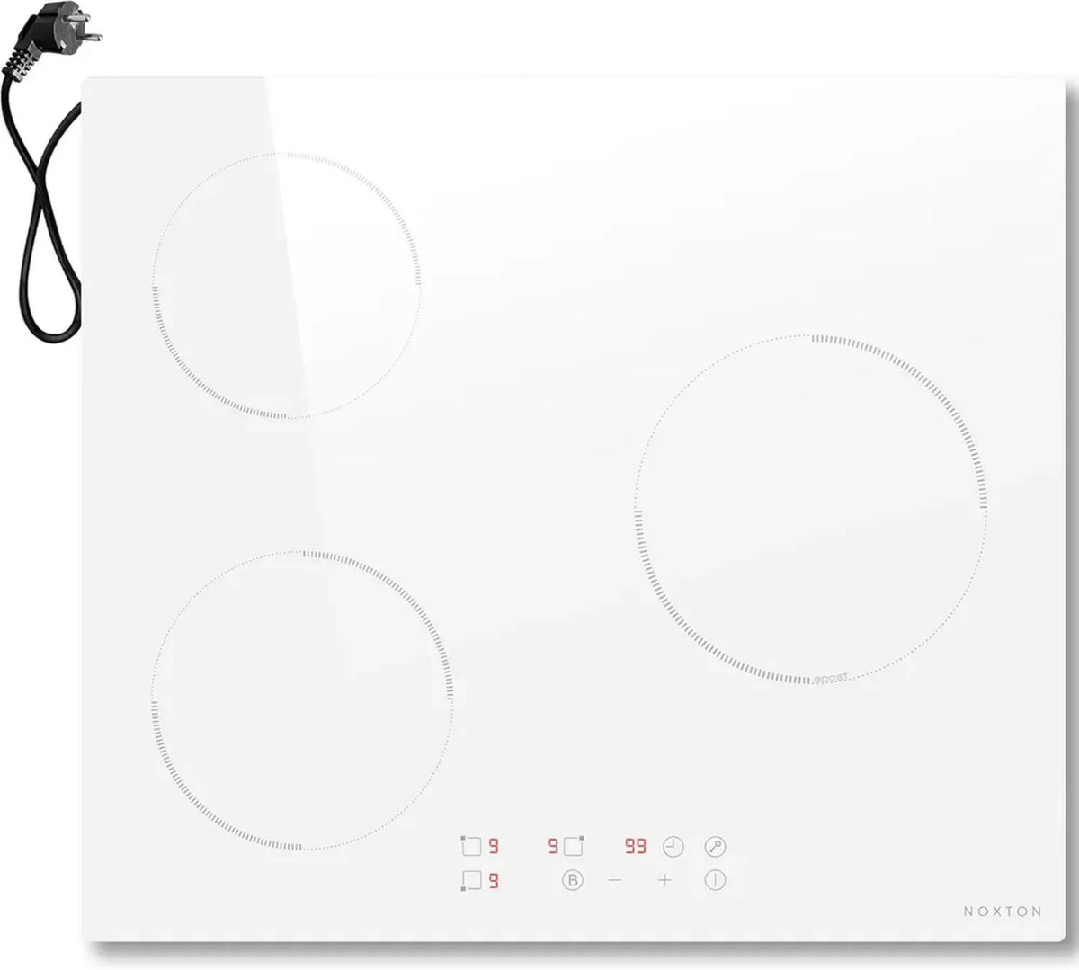 Piano Cottura a Induzione Noxton, 3 Zone, 60 cm, Bianco, Controllo Touch, 3500W, Timer Integrato, 9 Livelli di Potenza, Spegnimento Automatico