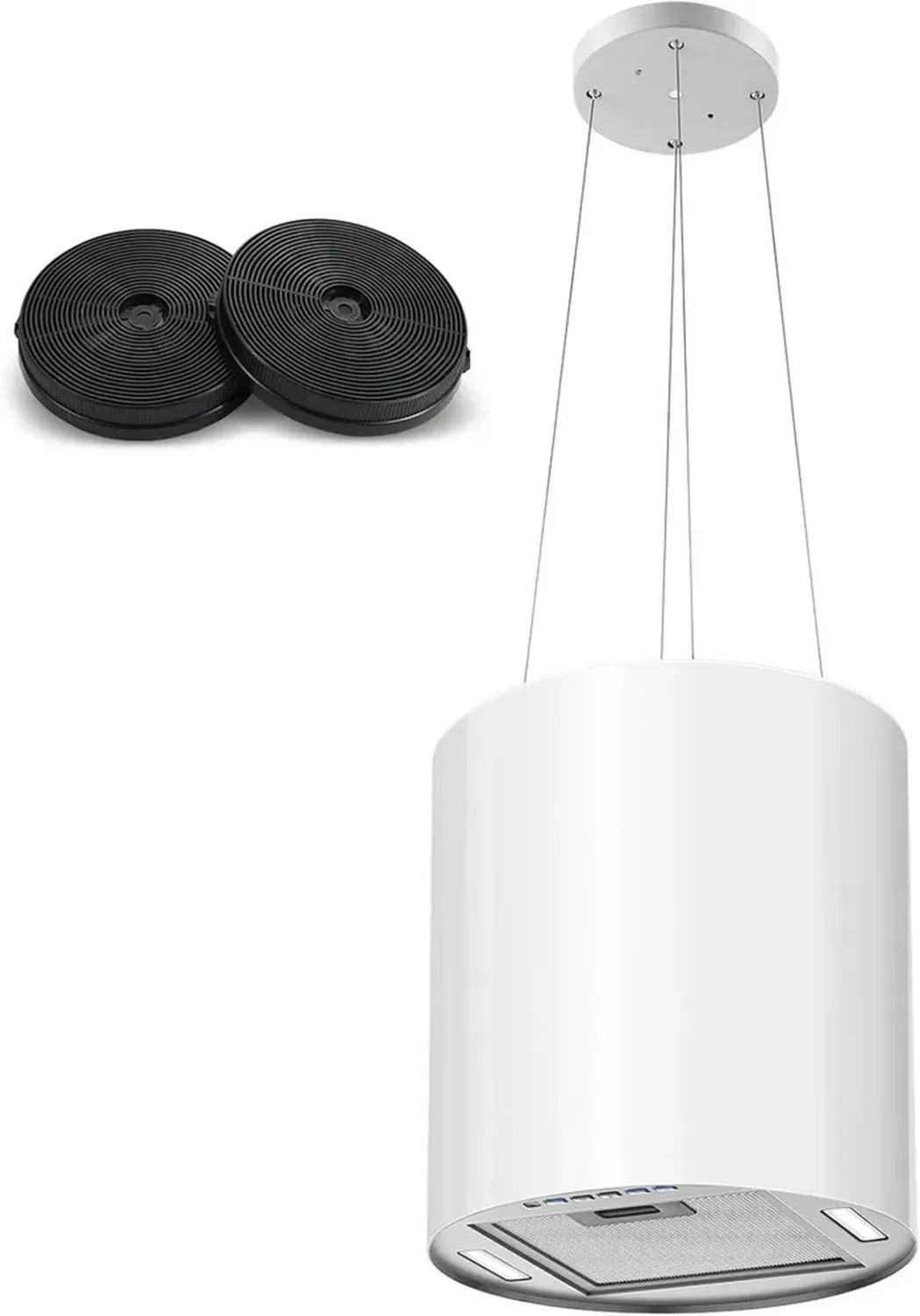 Cappa a Isola Bianca con Filtro Carbone e LED, 700 m³/h, Risparmio Energetico A+