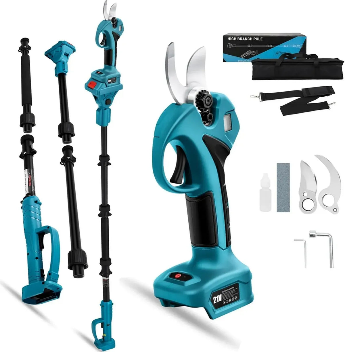 Potatore Senza Fili Compatibile con Makita 18V, Asta Estensibile 2.6m, Taglio Max 30mm, Schermo LCD